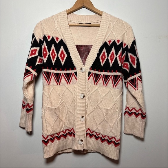 On Blue Sweaters - On Blue Fair Isle Cable Knit Geometric Pattern Cardigan Sweater Women’s Small